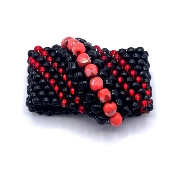 Black with Red Crystal Cellini Spiral Statement Ring Size 7 - Picture 2 of 6